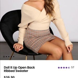 NWT - XS - Windsor Doll It Up Open Back Ribbed Ivory Sweater